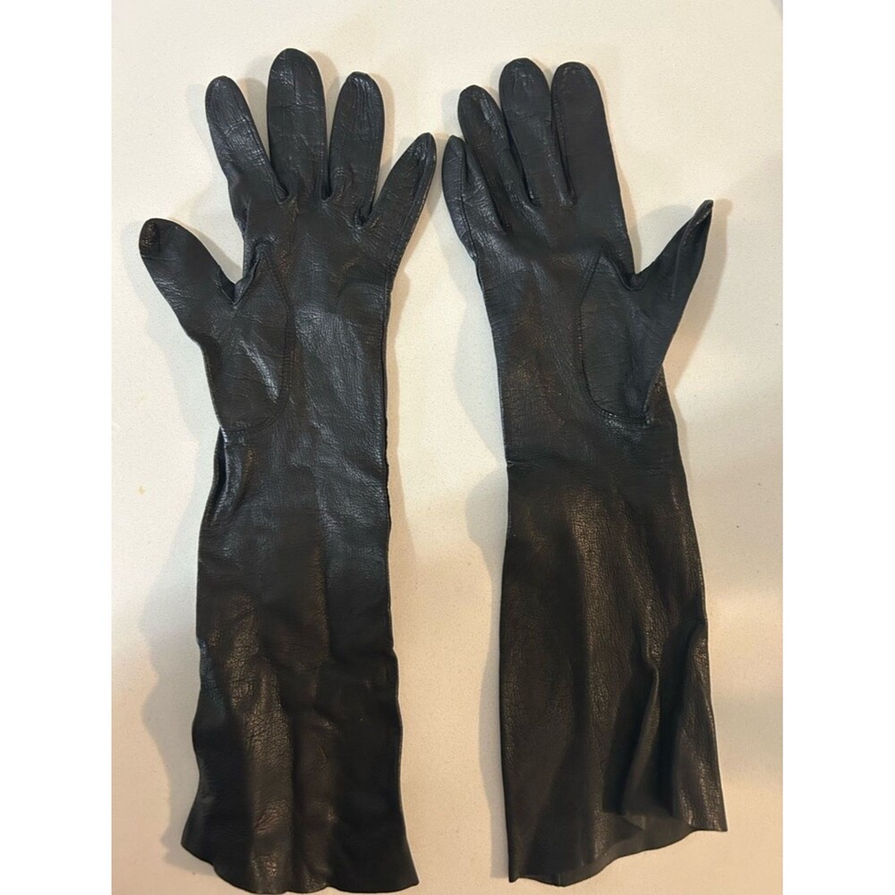 Long Black Leather Opera Gloves